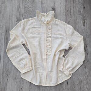 Darling | cream monochrome ruffle collar long sleeve button-up blouse | WMS S